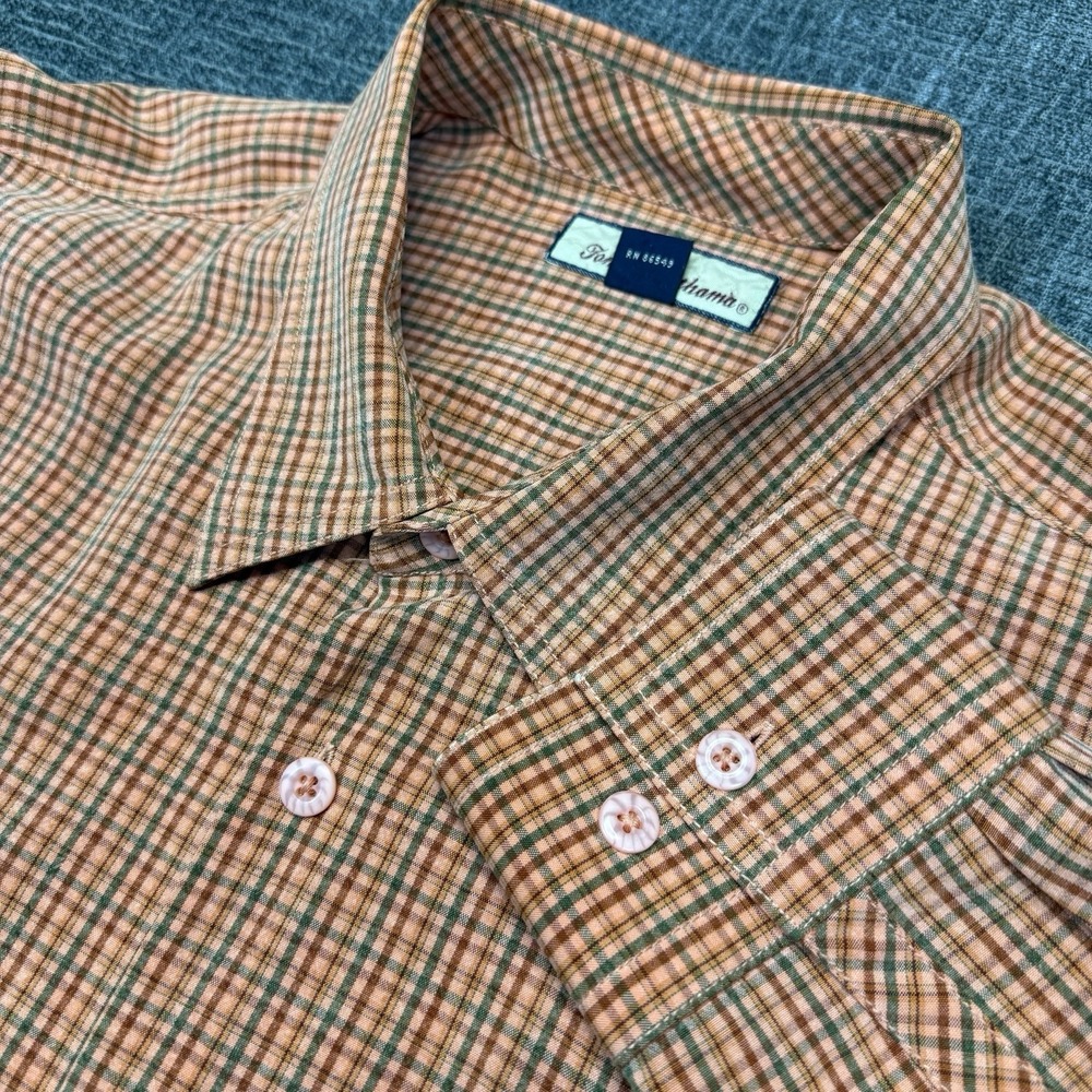 Tommy Bahama Shirt Mens XXL Orange Plaid Tencel Lyocell Long Sleeve Button